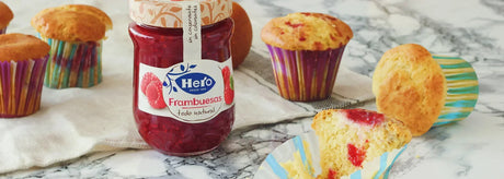 Muffins de cheesecake y mermelada de frambuesa