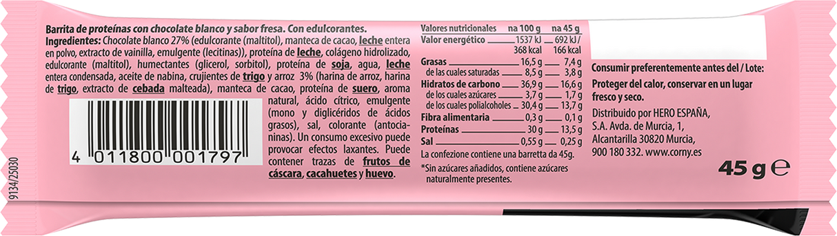 Barrita Corny Protein soft chocolate blanco y fresa