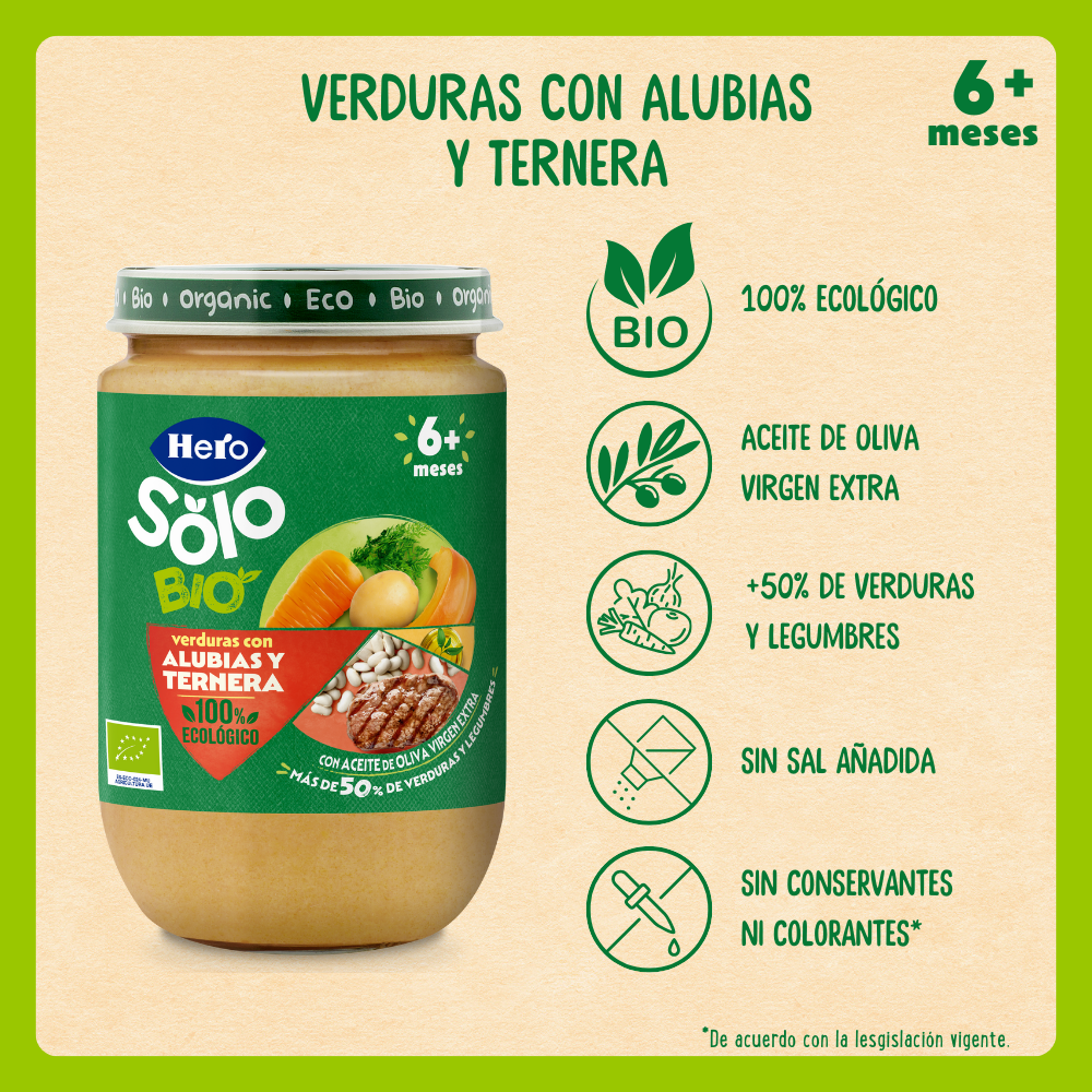 Tarrito Hero Solo Bio verduras con alubias y ternera