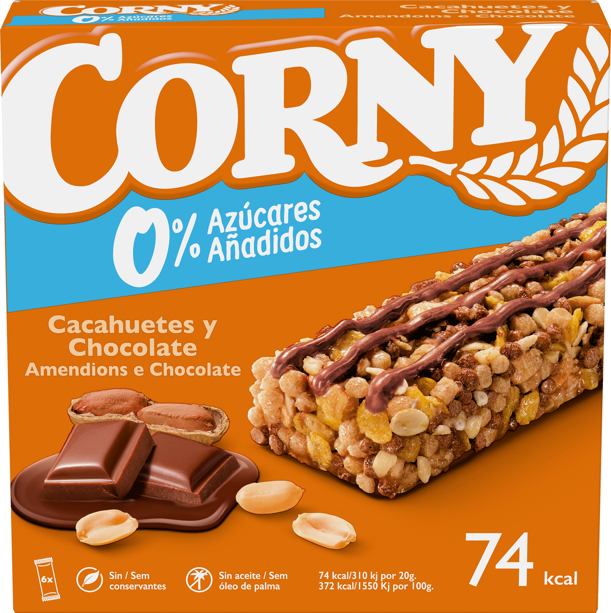 Barrita Corny cacahuete y chocolate sin azúcar añadido
