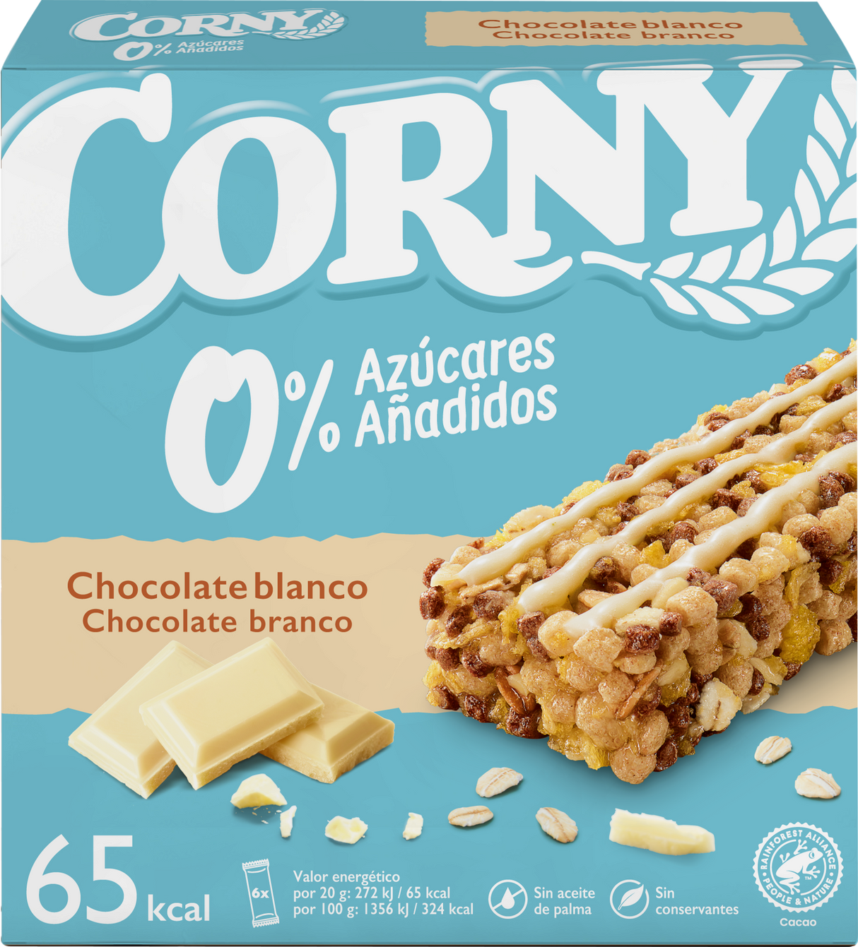 Barrita Corny sin azúcar añadido chocolate blanco