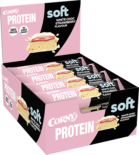 Barra Corny Protein de chocolate branco e morango