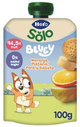 Bolsita Hero Solo naranja plátano pera y galleta Bluey