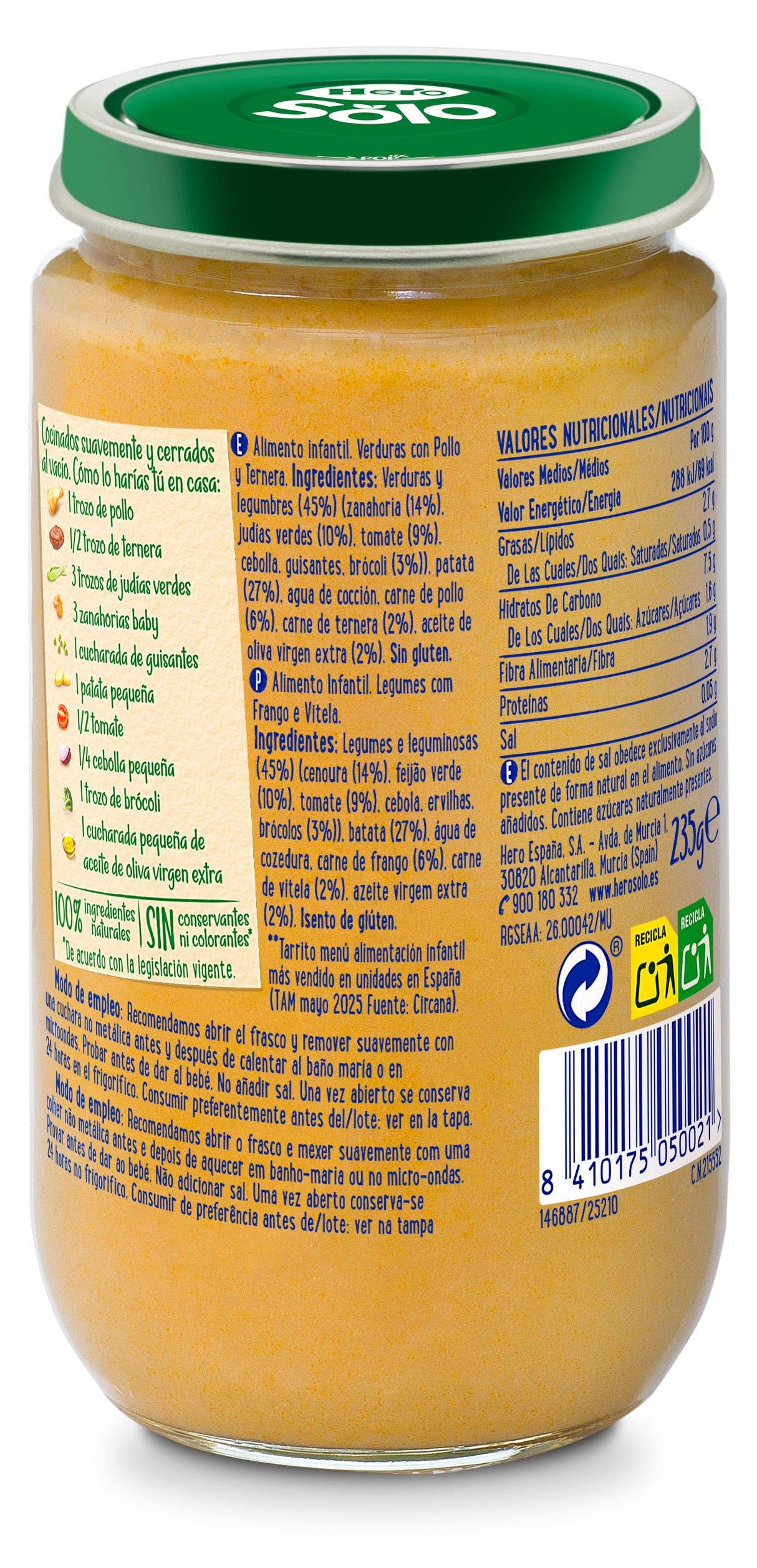 Frasco Hero Solo legumes com frango e vitela