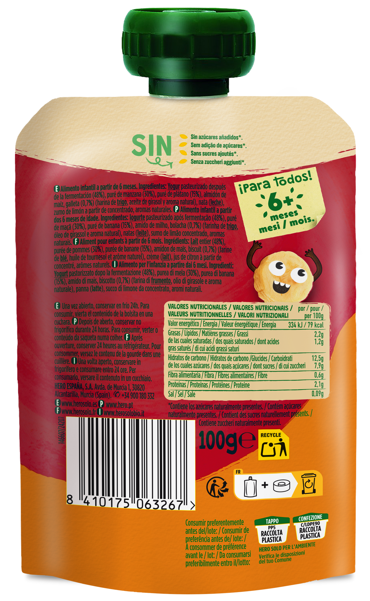 Saqueta Hero iogurte grego com frutas e cookies