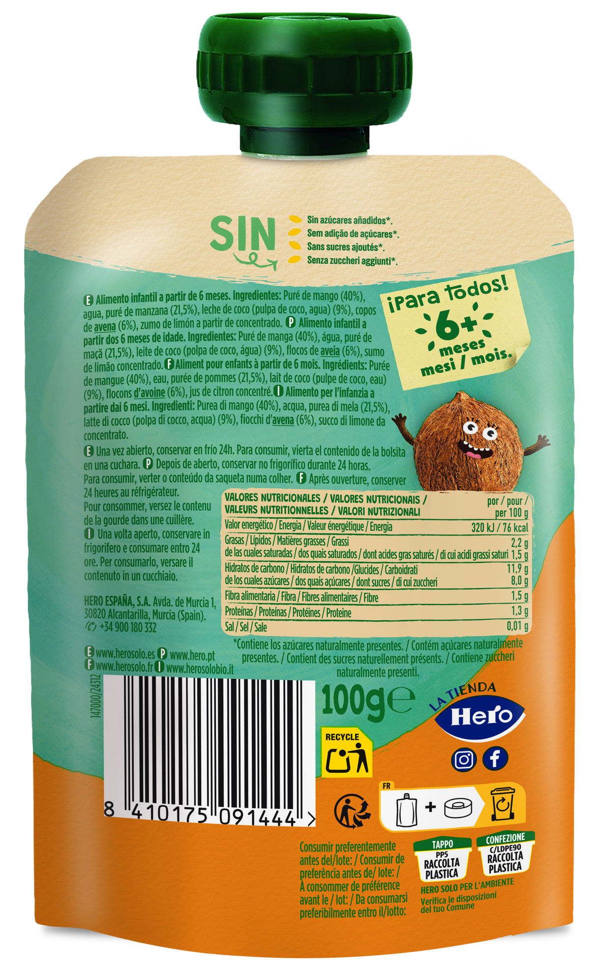 Bolsita Hero Solo mango manzana leche de coco y avena