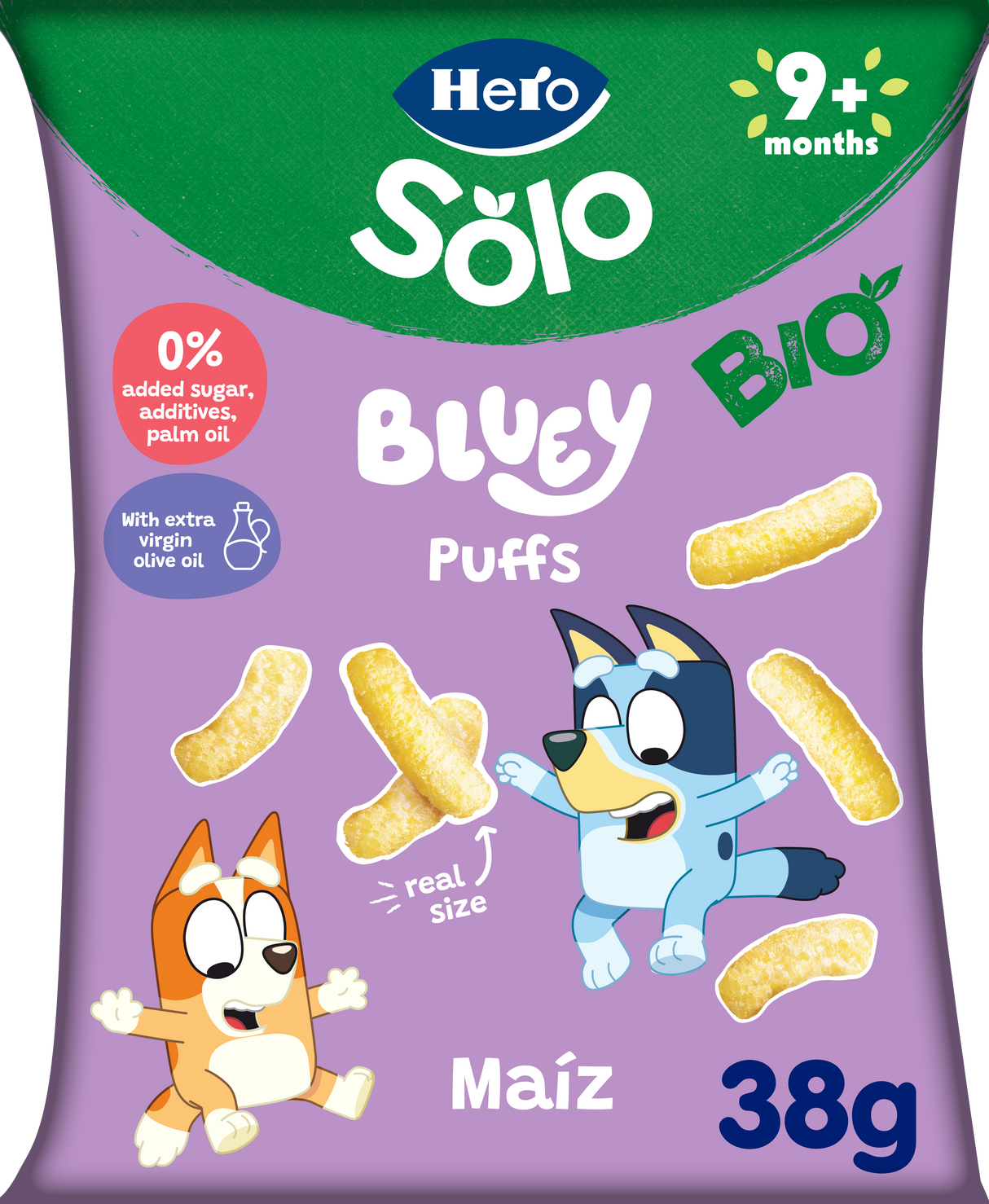 Snacks Hero Solo Bio Puffs Bluey maíz y aceite de oliva